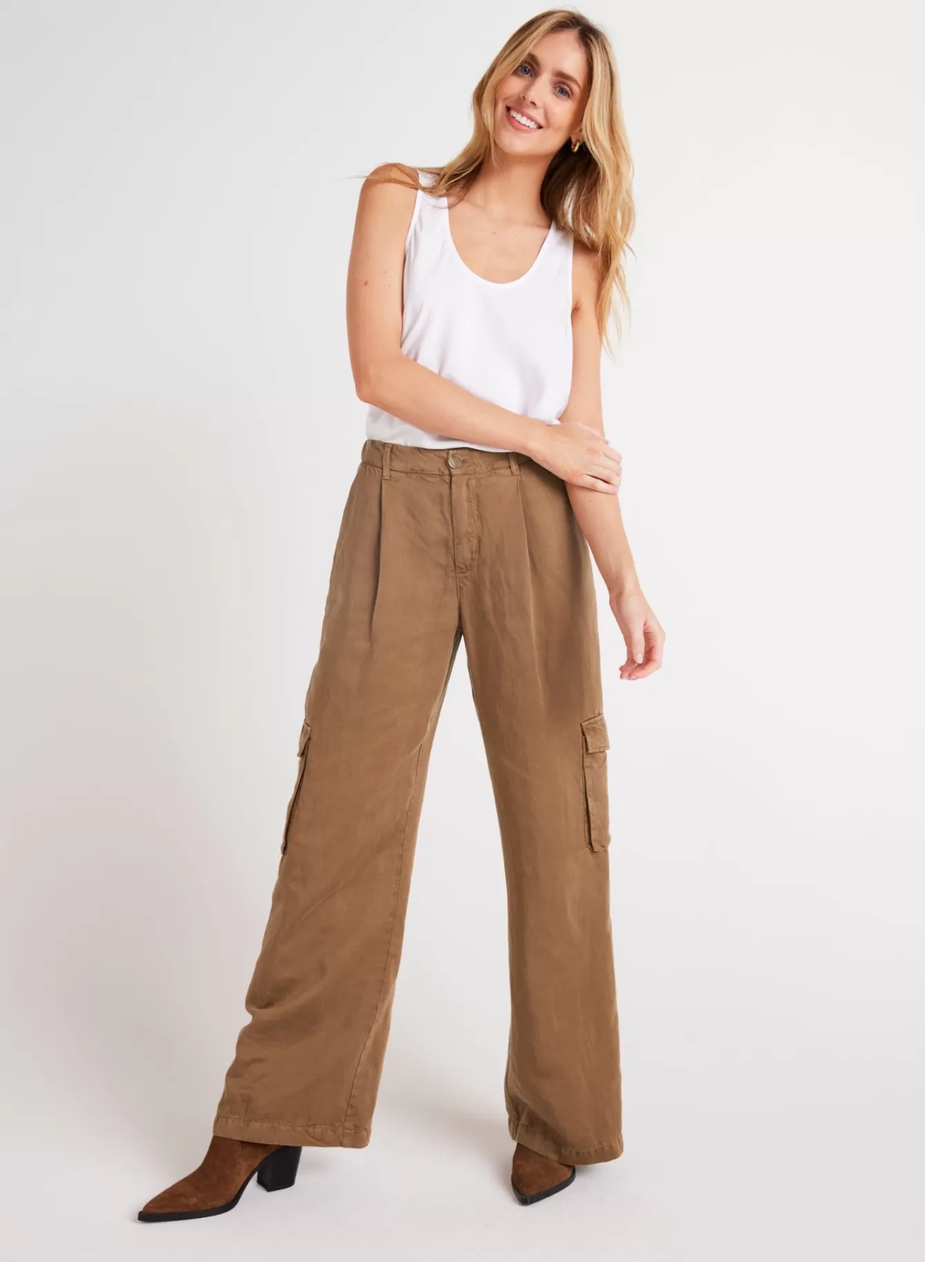 Bella Dahl Pants-Jules Pleated Wide Leg - Topaz Brown