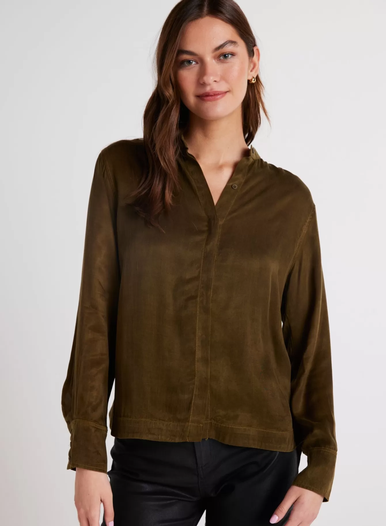 Bella Dahl Button Down-Mandarin Collar Button Down - Autumn Olive